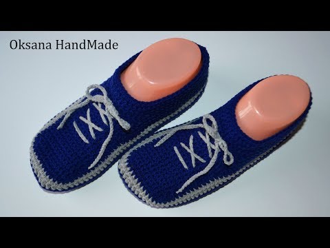 Видео: Кеды мокасины крючком, домашние тапочки. Crochet Slippers