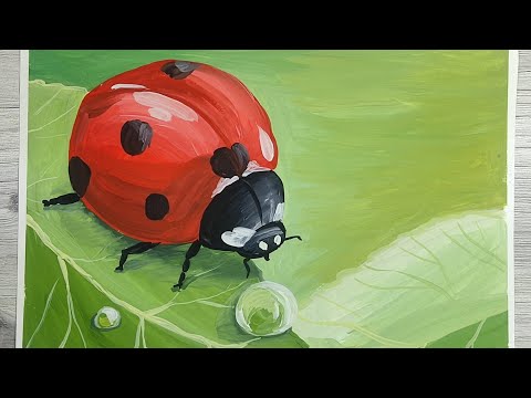 Видео: БОЖЬЯ КОРОВКА гуашью. Очень просто и красиво!