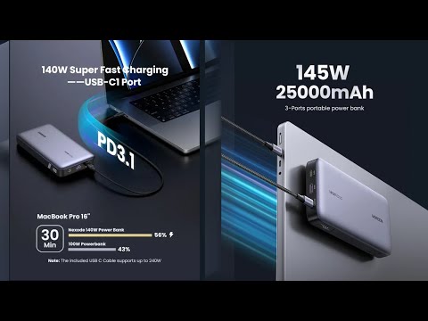 Видео: Как Ugreen 145W Powerbank заряжает MacBook 140W