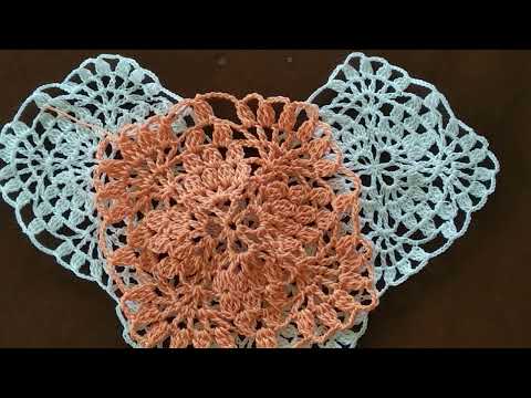 Видео: Красивый квадратный мотив крючком для скатерти или пледа