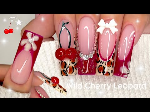 Видео: Ногти с леопардовым принтом в стиле дикой вишни 🍒 | Пошаговое руководство по наращиванию ногтей п...