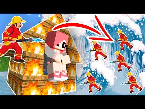 Видео: ЦУНАМИ ИЗ ПОЖАРНИКОВ ПРОТИВ ДОМА ИЗ ОГНЯ В МАЙНКРАФТ