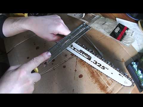 Видео: Заточка цепи для продольного пиления ручным приспособлением