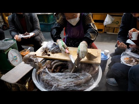 Видео: Бабушка Сандэ, Сеульский рынок Кванджанг (очень известный)