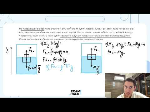 Видео: На плавающем в воде теле объёмом 500 см^3 стоит кубик массой 100 г - №23053