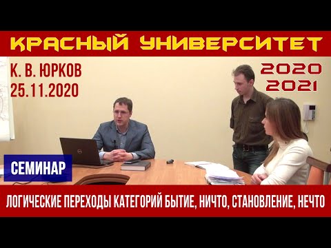 Видео: Логические переходы категорий бытие, ничто, становление, нечто. Семинар. К.В.Юрков. 25.11.2020.