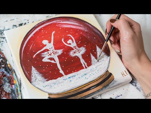 Видео: Балерины в Стеклянном Зимнем Шаре - Рисование акрилом / Homemeade Illustration (4k)