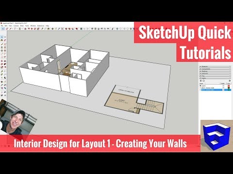 Видео: Дизайн интерьера в SketchUp для макета 1 — Стены с изображения плана этажа