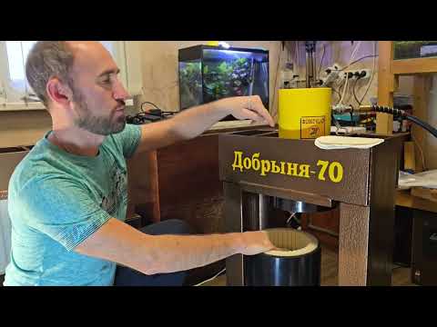 Видео: Пресс 70тонн выход масла из семян льна золотистого/ Добрыня-70 бочка в гильзе 4л/ маслодело