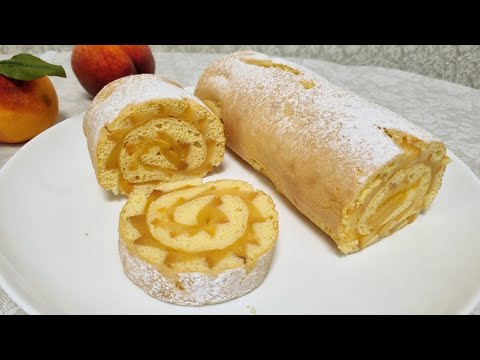 Видео: Всего за полчаса вкуснейшая выпечка, РУЛЕТ С ПЕРСИКАМИ/ROLL WITH PEACHES