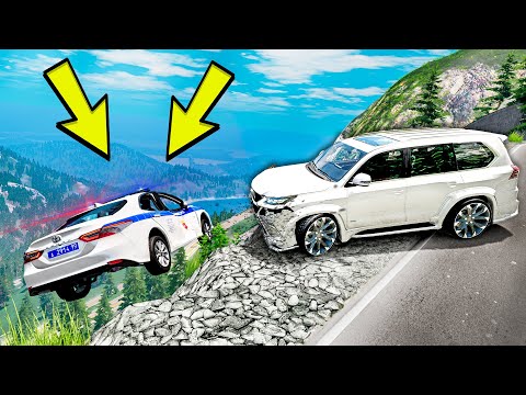 Видео: ПОЛИЦЕЙСКАЯ ПОГОНЯ ЗА LEXUS LX570! СТОЛКНУЛ КОПА С ОБРЫВА! BEAMNG DRIVE!