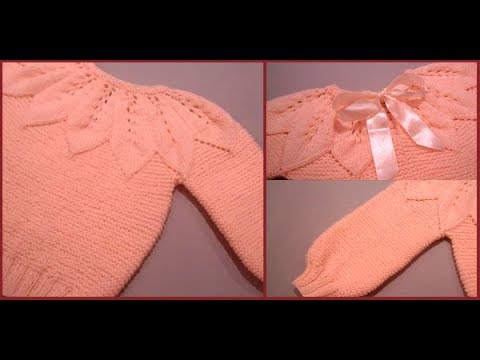 Видео: Свитер для девочки с круглой кокеткой.Размер 3 года.Часть №1