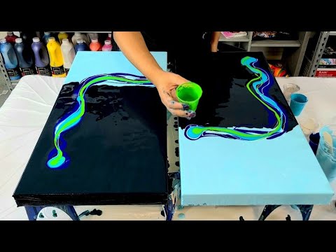 Видео: Акрил Заливка в Синий а также Лайм Зеленый! - Аннотация Картина