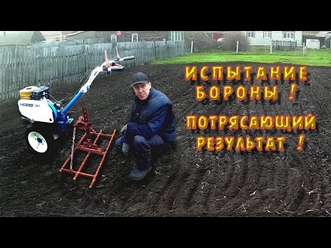 Видео: Борона для мотоблока. Испытание, результат потрясающий.