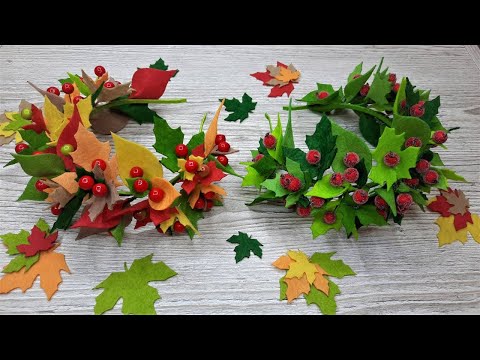 Видео: Осенний обруч с листьями из фетра и ягодами МК