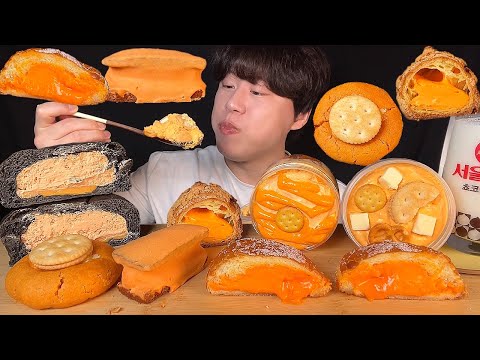 Видео: СУБ)Корейский десерт со вкусом желтого сыра, пончик со сливками, заварное печенье, торт мукбанг асмр