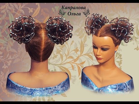 Видео: Прическа на длинные волосы, на средние волосы Ажурный бант из волос hair bow Frisur Bogen Kapralova
