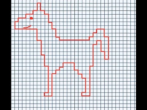 Видео: Лошадь (графический диктант по клеточкам), рисуем по клеточкам лошадку
