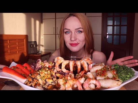 Видео: MUKBANG | Кальмары, мидии, креветки, осьминоги | Seafood, mussels, octopus, shrimp не ASMR