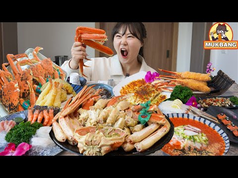 Видео: Mukbang l Корейский праздник больших снежных крабов! Краб на пару, Жареный, Отличное полное блюдо.🦀