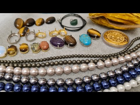Видео: АлиЭкспресс🛒 Пирит, синель, стеклянный жемчуг, монета, кабошоны тигрового глаза, оправа/цапы, и др.
