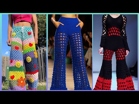 Видео: Очаровательные разнообразные цветовые решения узоров для вязания крючком брюк.