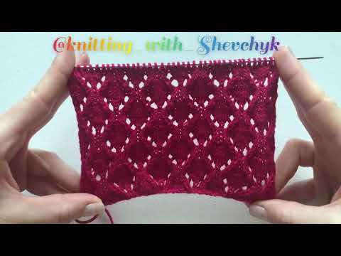Видео: Классный ажурный узор спицами. Ромбы спицами