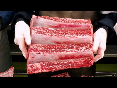 Видео: Удивительное корейское барбекю, гигантские говяжьи ребрышки на гриле, гальби, корейская уличная еда