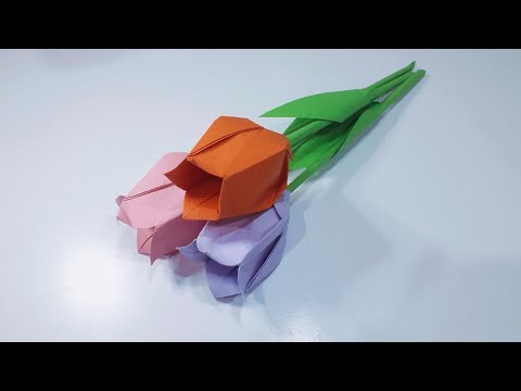 Видео: Тюльпан из бумаги. Цветы из бумаги.  Оригами. Paper tulip. Paper flowers. Origami.