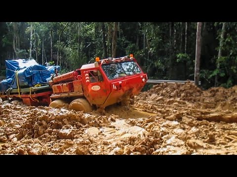 Видео: Бездорожье ошибок не прощает! Мощные самосвалы и лесовозы перевозят грузы по бездорожью!