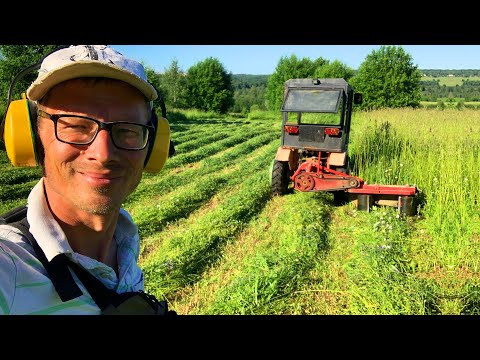 Видео: Заготовка сена. Минитрактор и Роторная косилка Wirax 1.25
