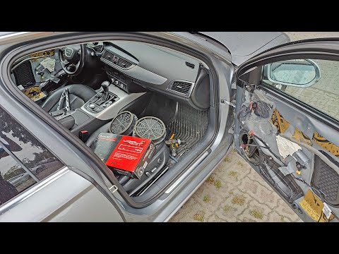 Видео: Замена штатных динамиков мидбасов в передних дверях Audi A6 C7 Урал Bulava Neo 200 AS-BV200