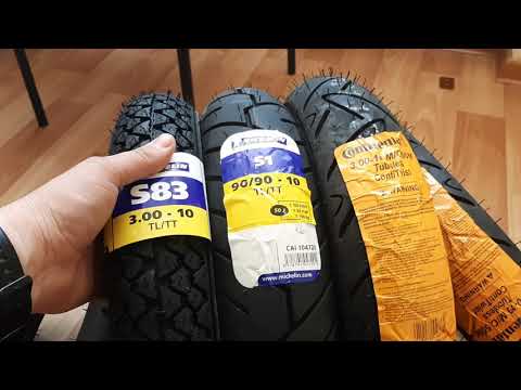 Видео: Обзор и сравнение шин для скутера в размере 3.00-10 и 90/90 -10 Michelin