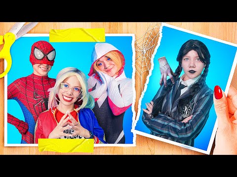 Видео: УЭНЗДЕЙ АДДАМС УДОЧЕРИЛИ СУПЕРГЕРОИ! Паук Девушка и Уэнздей Аддамс в реальной жизни!