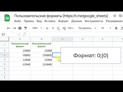 Видео: Пользовательские числовые форматы в Google Таблицах (Custom number formats in Google Sheets)