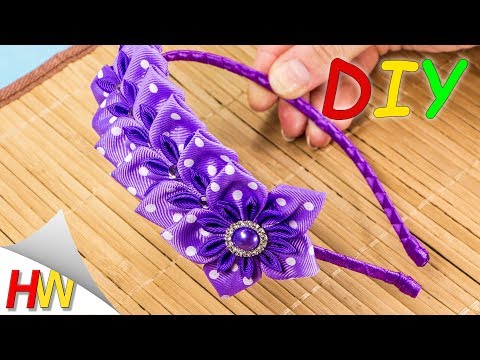 Видео: ЦВЕТЫ ИЗ ЛЕНТ🌸ОБОДОК КАНЗАШИ, МК. Kanzashi flowers tutorial.
