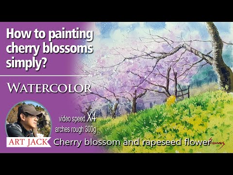 Видео: Акварельная целебная пейзажная живопись | Название: Цветок вишни и рапса [ART JACK]