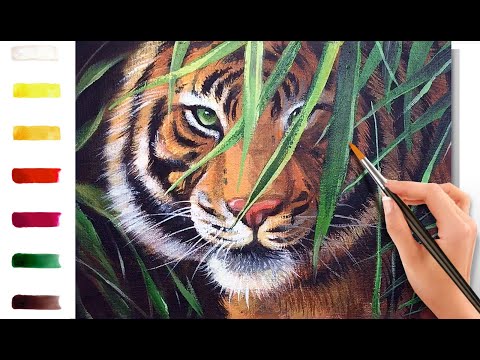 Видео: Тигр в джунглях. Как нарисовать 🎨АКРИЛ! Сезон 8-15 | Мастер-класс ДЕМО