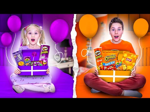 Видео: ОРАНЖЕВЫЙ ЦВЕТ VS ФИОЛЕТОВЫЙ ЦВЕТ На 24 часа челлендж !!!