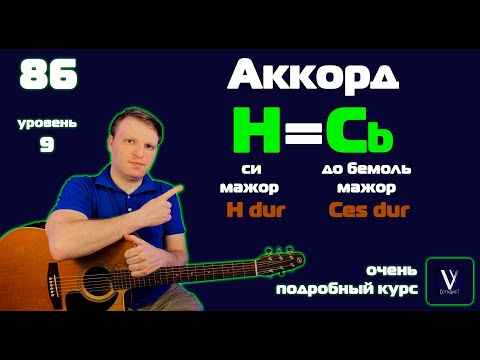 Видео: Аккорд H на гитаре. Аккорд Cb на гитаре. Си мажор на гитаре. До бемоль мажор на гитаре.