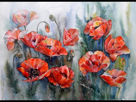 Видео: Пишем "Красные маки" акварелью. 2021 10 21 Прямой эфир
