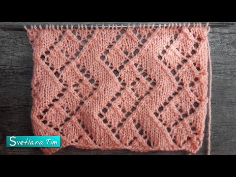 Видео: Узор спицами Ажурная дорожка из Ромбов (Ромбы) # 579