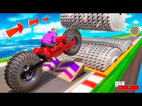 Видео: СМОЖЕТ ЛИ ЧИТЕРСКИЙ БАЙК ПЕРЕПРЫГНУТЬ ОГРОМНУЮ МЯСОРУБКУ В GTA 5? МОТОЦИКЛЫ - ЭКСПЕРИМЕНТЫ ГТА 5