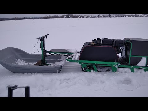 Видео: Модернизация мотобуксировщика для пухляка и глубокого снега. Испытания часть 1я