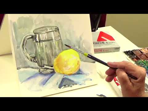 Видео: Как нарисовать стеклянную кружку  и грушу. Урок для начинающих