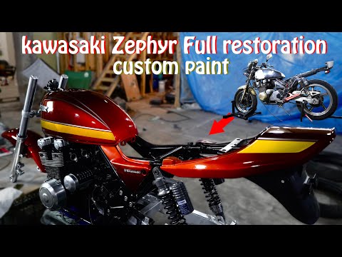 Видео: [Реставрация мотоцикла Kawasaki Zephyr, часть 5] Индивидуальная краска Gradation Candy Tiger