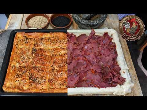 Видео: Слоеное тесто с чесночной ветчиной и сыром - Pastirma Börek