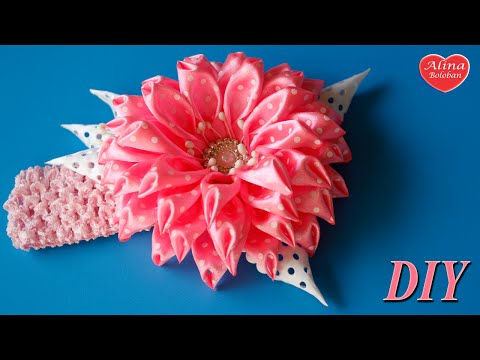Видео: Пушистая Хризантема Канзаши МК / Fluffy Chrysanthemum kanzashi. DIY. satin ribbon flowe