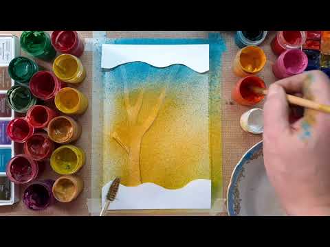 Видео: МК "Осенний пейзаж" гуашь (техника "набрызг") преподаватель Ризванова Жаухария
