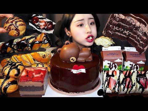 Видео: Шоколадный торт АSMR Мукбанг 🍫 Сливочный хлеб ДесертㅣChocolate Cake Dessert Mukbang